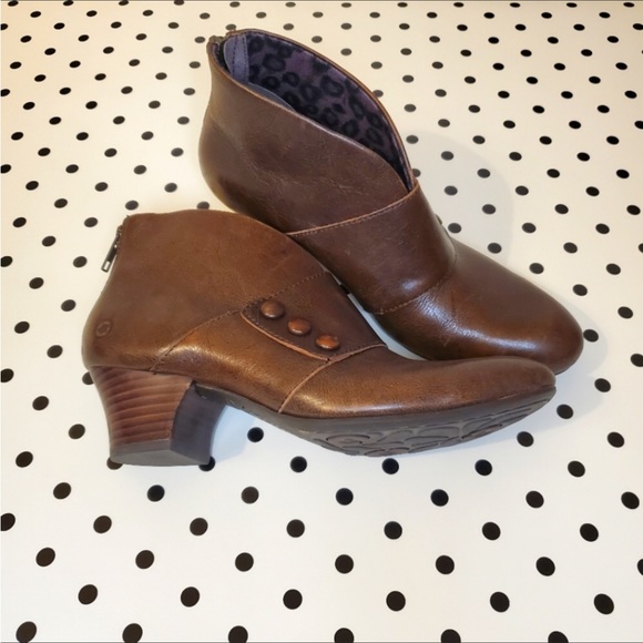 Born Brown Leather Ankle Booties with Button Detail - Picture 2 of 3